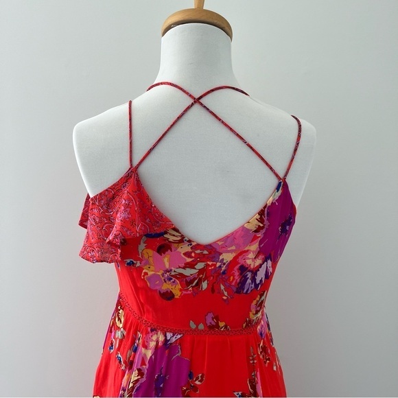 Anthropologie Maeve Grecia Ruffle Floral Asymmetrical Midi Dress Size 4 - Picture 7 of 11